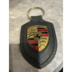 GENUINE PORSCHE DESIGN OFFICIAL OEM BLACK LEATHER SHIELD KEYRING USED VGC